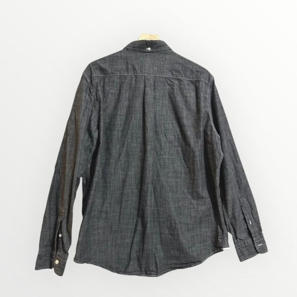 Levi’s Men’s Button Down Shirt XL Black Gray Chambray Long Sleeve Slim Fit Cotto - Picture 2 of 13